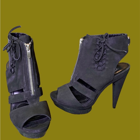 Suede Velvet Angels Peep Toe Booties 9/39 - Picture 2 of 9